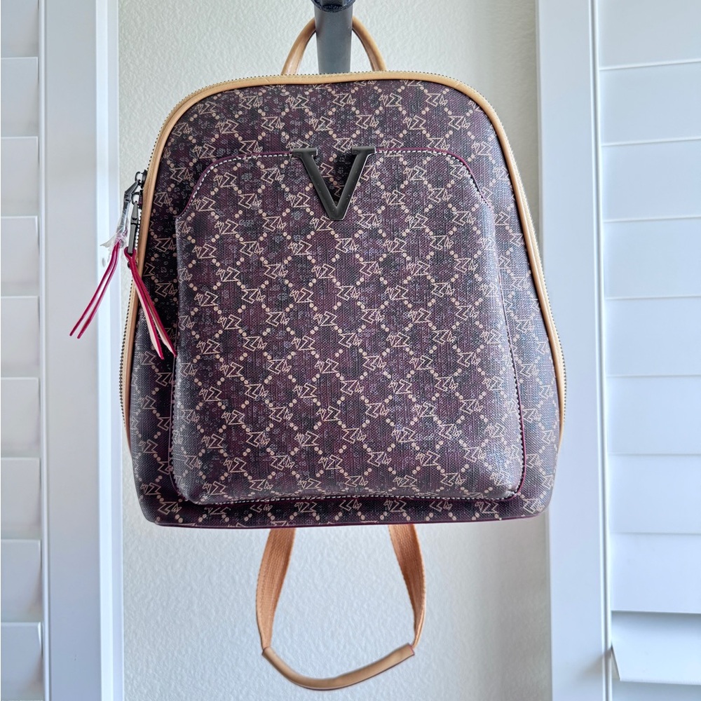 Brown Backpack With Geometric Pattern And Leather… - image 7